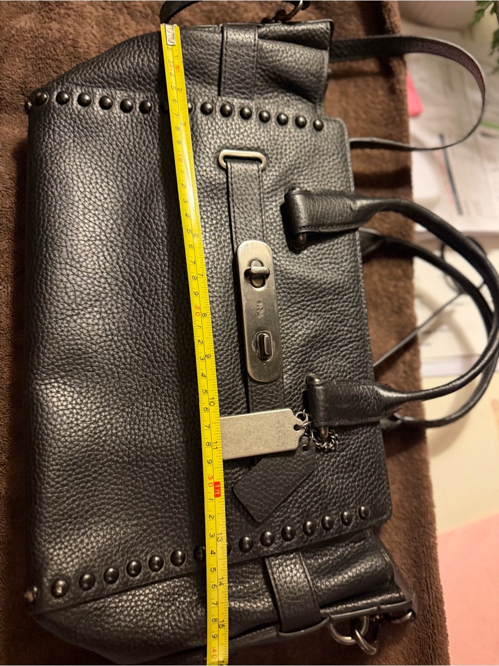 Studded Coach Swagger Carryall Black Leather Women's Bag - Picture 8 of 10